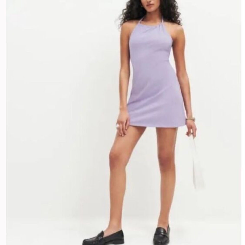 Reformation Clyde Knit Dress in Aura Lavender Halter‎ Neck Mini Dress